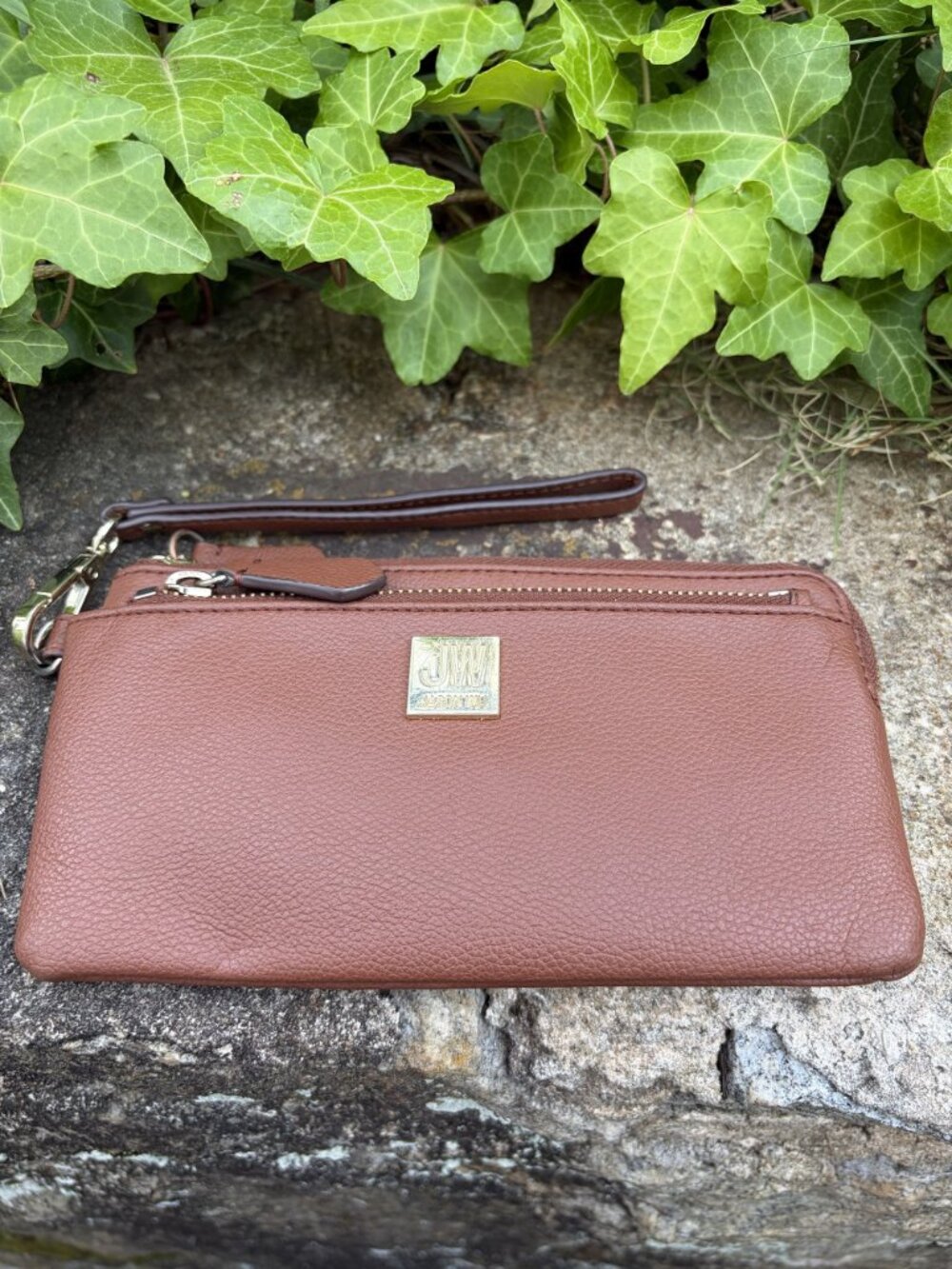 Jason Wu Brown Leather Wristlet Wallet Gold Hardware Multi Zipper Compartments